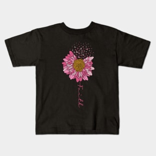 Flower Faith Breast Cancer Awareness Kids T-Shirt